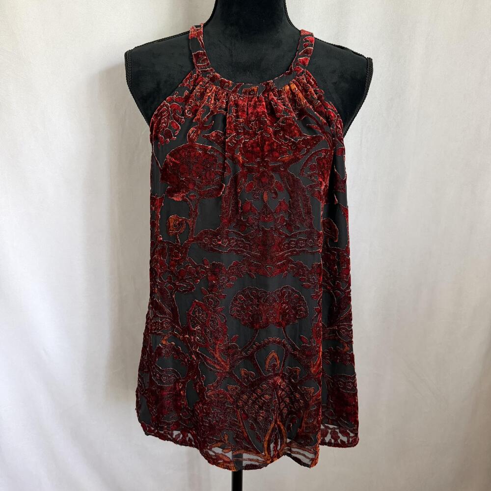 Daniel Rainn Camisole Womens L Floral Burnout Velvet Halter Lined Top Whimsigoth
